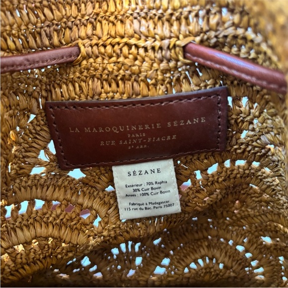 Sezane Alma Bucket Bag Ochre Raffia Leather Brown Shoulder Crossbody Purse Rare - Picture 12 of 16